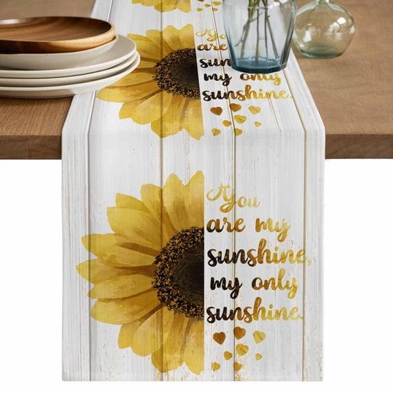 Table Runner 72 Inches Long for Kitchen Dining, Yellow Sunflowers Dresser Scarf Farmhouse, Dining Table Decorations for Wedding/Parties, You Are My Sunshine Wood Rustic 16 x 72 In