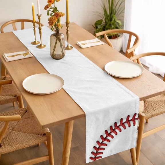 Table Runner 72 Inches Long,Red White Baseball Stitching Texture Kitchen Dining Table Runners Linen Dresser Scarf,Sport Theme Washable Tabletop Decoration for Home Holiday Party