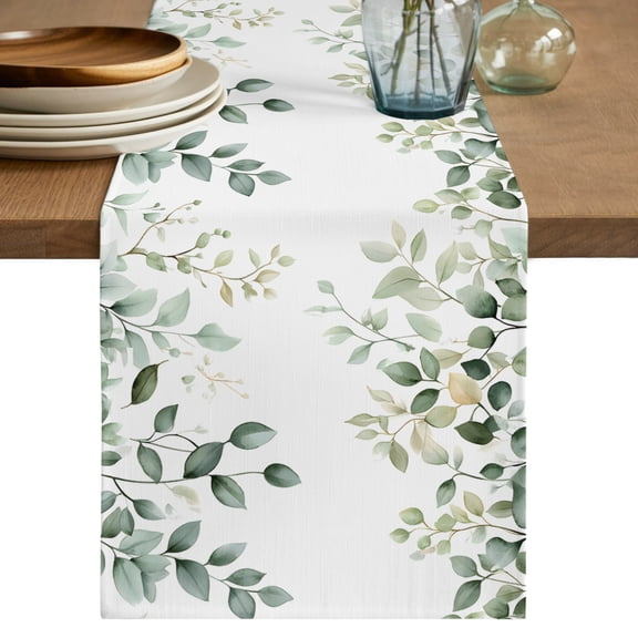 Table Runner 72 Inches Long, Teal Eucalyptus Leaves Decorative Table Runner for Party Wedding Home Decor, Summer Botanical Spring Weeping Dresser Scarves for Bedroom Kitchen Tables Decor 13x72 Inch