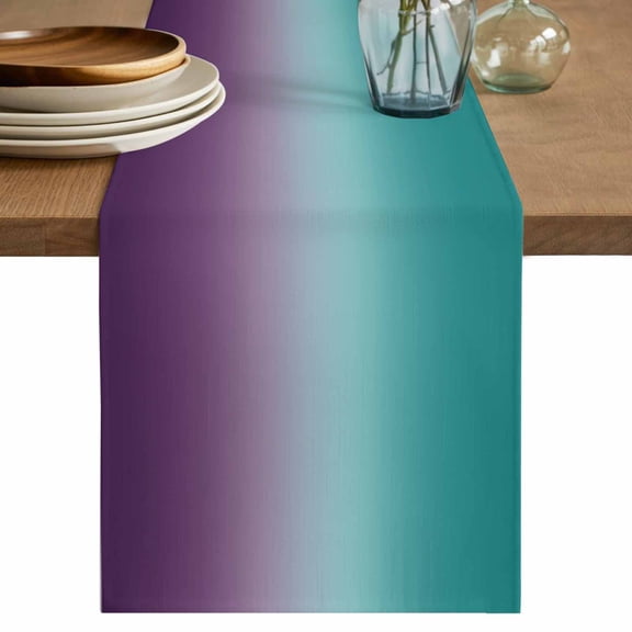 Table Runner 72 Inches Long, Teal Purple Ombre Decorative Table Runner for Party Wedding Home Decor, Turquoise Gradient Modern Abstract Art Dresser Scarves for Kitchen Tables Decor 16x72 Inch