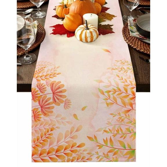 Table Runner 72 Inches Long, Thanksgiving Fall Watercolor Autumn Leaf Plant Cotton Linen Table Runners Non-Slip Durable Dresser Scarves for Table Party Dinner Holiday Home Decor, 1 Pack