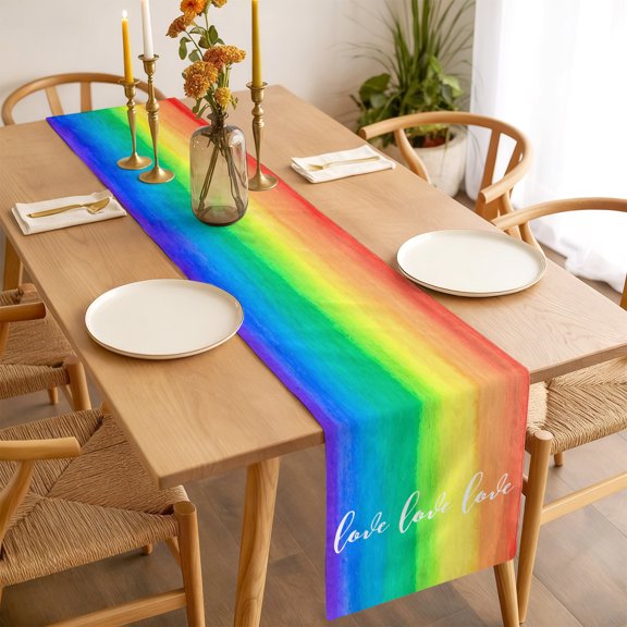 Table Runner 72 Inches Long,Watercolor Love Rainbow Gradient Kitchen Dining Table Runners Linen Dresser Scarf,Colorful Ombre Art Washable Tabletop Decoration for Home Holiday Party