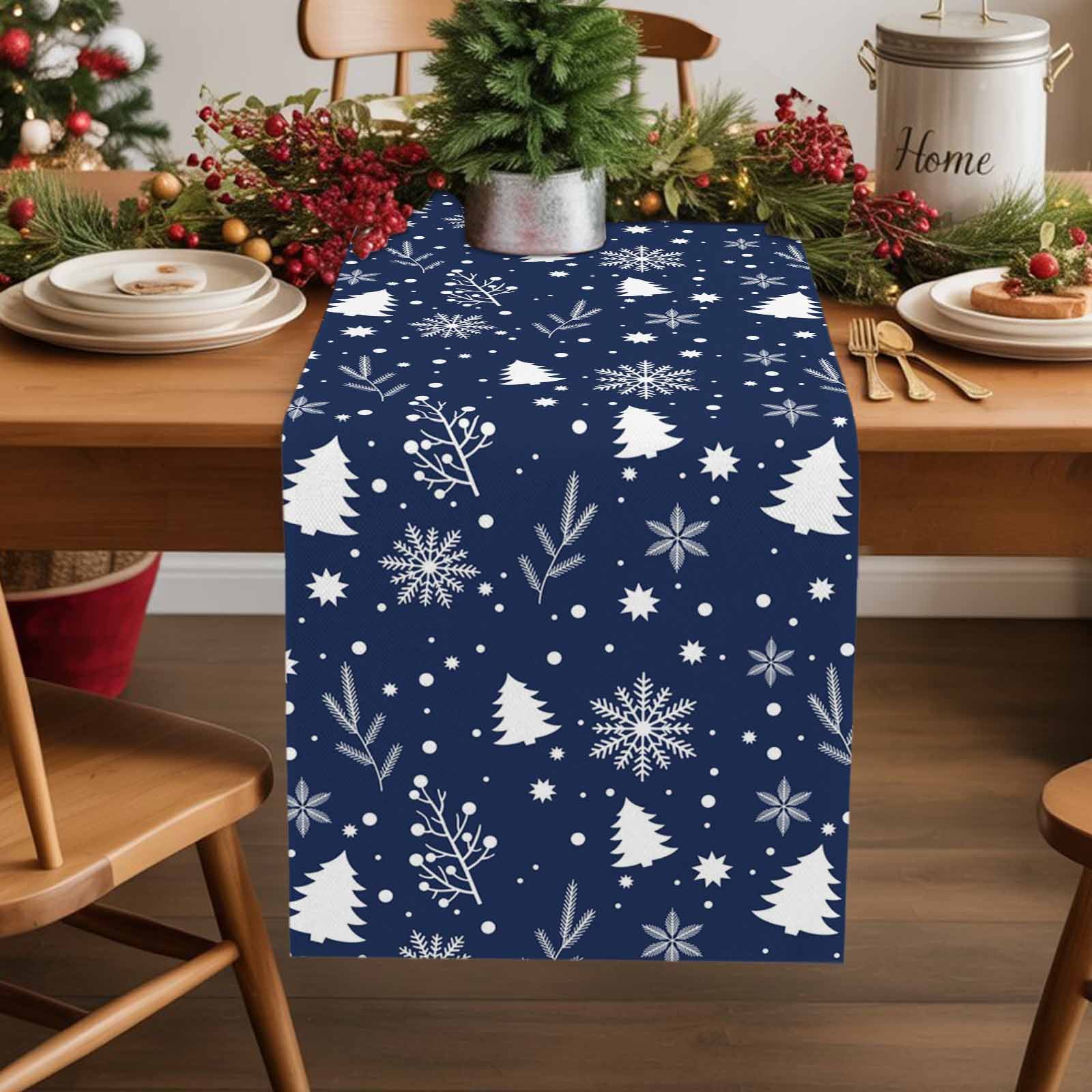 Table Runner 90 Inch Long - Christmas Trees on Cowboy Blue ...