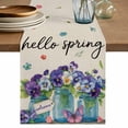 thumbnail image 1 of Table Runner - 90 Inch Long, Hello Spring Kitchen Dining Table Runner Dresser Scarves, Pastoral Purple Bottle Floral Rustic Burlap Farmhouse Decor for Coffee Tables Wedding Party Banquet, 1 of 8