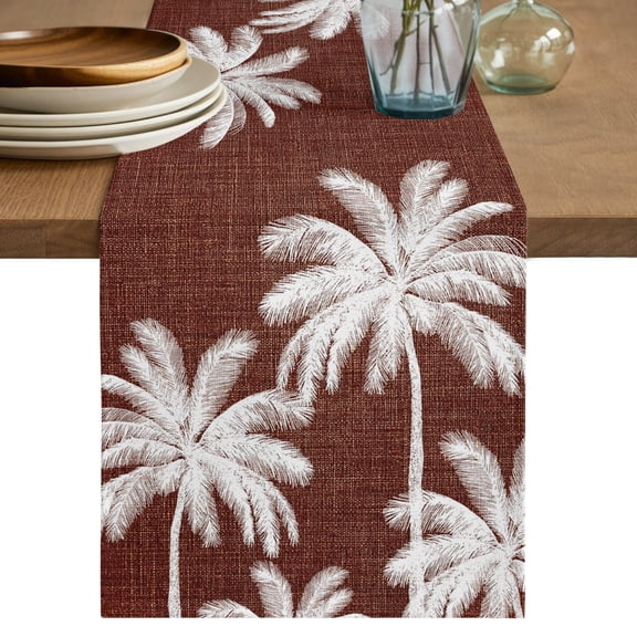 Table Runner 90 Inch Long - Palm Trees Boho Tropical Leaves Decorative Table Scarf, Summer Coastal Brown Dining Table Runners for Wedding Party Kitchen Dining Tables