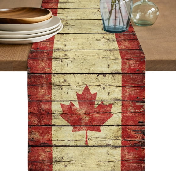 Table Runner 90 Inch Long - Vintage Wooden Stripes Maple Leaf Decorative Table Scarf, Country Red Brown Plank Dining Table Runners for Wedding Party Kitchen Dining Tables