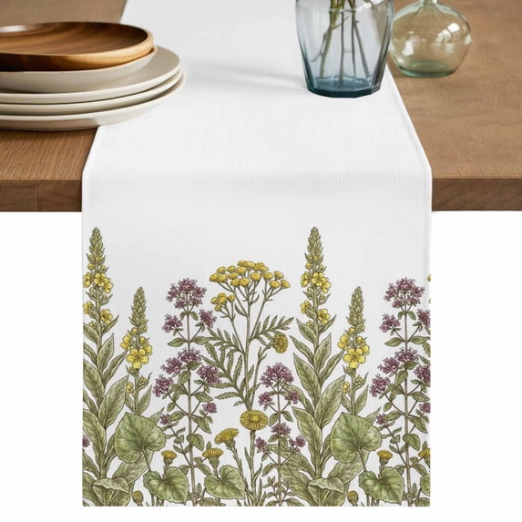 Table Runner - 90 Inch Long, Watercolor Flowers Kitchen Dining Table Runner Dresser Scarves, Vintage Country Floral Leaves Spring Farmhouse Decor for Coffee Tables Wedding Party Banquet