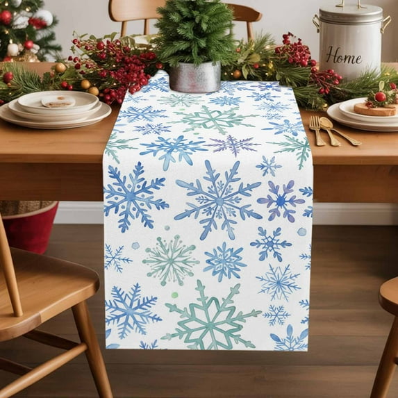 Table Runner 36 Inch Long - Watercolor Winter SnowflakeDecorative Table Scarf,Blue Green Seamless SnowflakesDining Table Runners for Wedding Party Kitchen Dining Tables