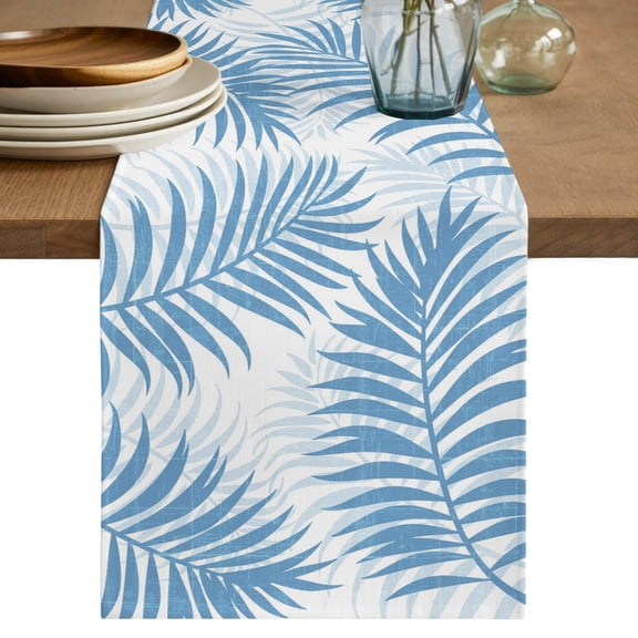 Table Runner 90 Inches Long, Blue Palm Leaves Decorative Table Runner for Party Wedding Home Decor, Summer Botanical Tropical Plants Dresser Scarves for Bedroom Kitchen Tables Decor 13x90 Inch