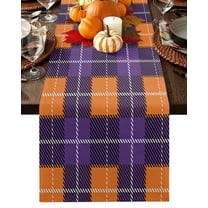 Table Runner 90 Inches Long, Halloween Purple Yellow Lattice Texture Cotton Linen Table Runners Non-Slip Durable Dresser Scarves for Table Party Dinner Holiday Home Decor, 1 Pack