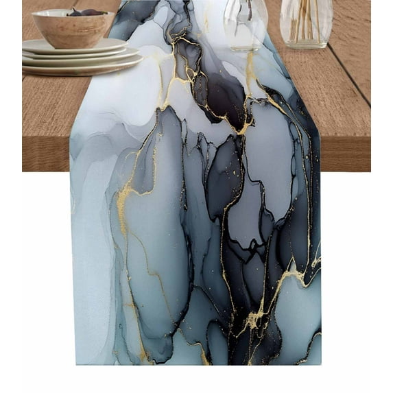 Table Runner 90 Inches Long for Kitchen Dining, Black Marble Dresser Scarf Farmhouse, Dining Table Decorations for Wedding/Parties, Ombre Modern Abstract Art Gradient 13 x 90 In