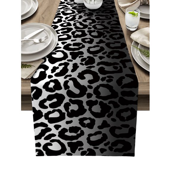 Table Runner 90 Inches Long for Kitchen Dining, Black Ombre Leopard Dresser Scarf Farmhouse, Dining Table Decorations for Wedding/Parties, Modern Abstract Art Aesthetics 13 x 90 In