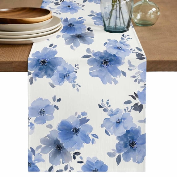 Table Runner 90 Inches Long for Kitchen Dining, Blue Spring Floral Dresser Scarf Farmhouse, Dining Table Decorations for Wedding/Parties, Elegant Flowers Summer Botanical 13 x 90 In