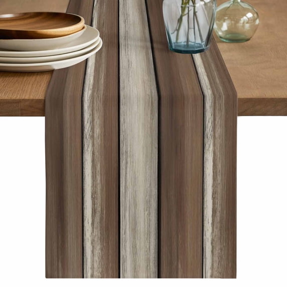 Table Runner 90 Inches Long for Kitchen Dining, Brown Beige Wooden Dresser Scarf Farmhouse, Dining Table Decorations for Wedding/Parties, Vintage Farmhouse Retro Art 13 x 90 In