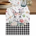 thumbnail image 1 of Table Runner 90 Inches Long for Kitchen Dining, Easter Dresser Scarf Farmhouse, Dining Table Decorations for Wedding/Parties, Spring Watercolor Bunny Eggs Flower Black Plaid 13 x 90 In, 1 of 8