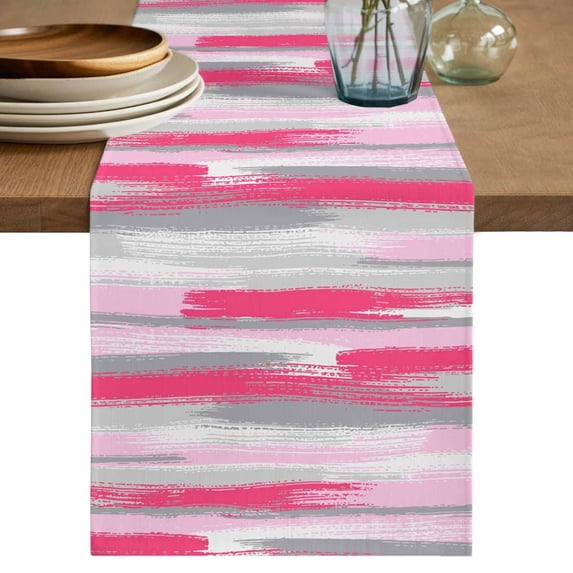 Table Runner 90 Inches Long for Kitchen Dining, Pink Gray Stripes Dresser Scarf Farmhouse, Dining Table Decorations for Wedding/Parties, Watercolor Modern Abstract Minimalist 13 x 90 In