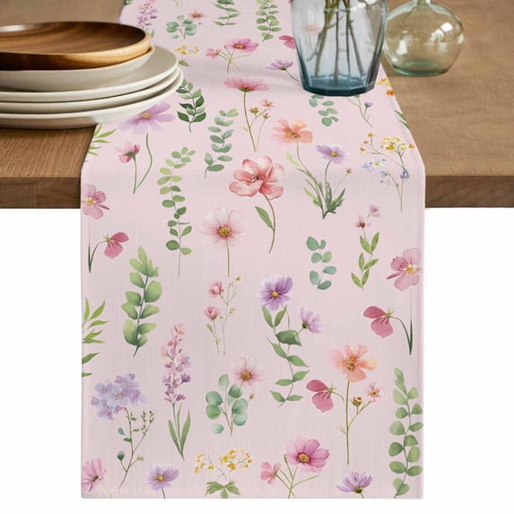 Table Runner 90 Inches Long for Kitchen Dining, Pink Spring Floral Dresser Scarf Farmhouse, Dining Table Decorations for Wedding/Parties, Flowers Botanical Elegant Pastoral 13 x 90 In