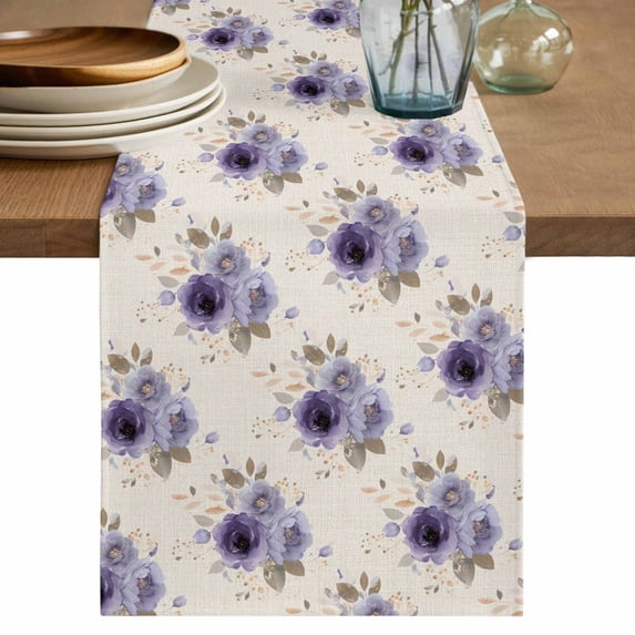 Table Runner 90 Inches Long for Kitchen Dining, Purple Spring Floral Dresser Scarf Farmhouse, Dining Table Decorations for Wedding/Parties, Farmhouse Flowers Modern Art 13 x 90 In