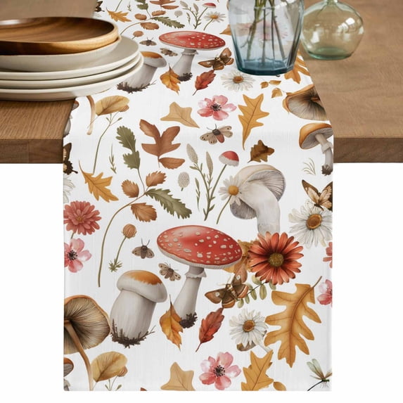 Table Runner 90 Inches Long for Kitchen Dining, Red Mushrooms Dresser Scarf Farmhouse, Dining Table Decorations for Wedding/Parties, Elegant Pastoral Botanical Watercolor 13 x 90 In