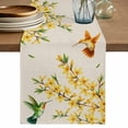thumbnail image 1 of Table Runner 90 Inches Long for Kitchen Dining, Spring Floral Dresser Scarf Farmhouse, Dining Table Decorations for Wedding/Parties, Watercolor Forsythia Flowers Hummingbirds Beige 13 x 90 In, 1 of 8