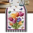 thumbnail image 1 of Table Runner 90 Inches Long for Kitchen Dining, Spring Tulips Dresser Scarf Farmhouse, Dining Table Decorations for Wedding/Parties, Colorful Flowers Botanical Butterfly Farm Wooden 13 x 90 In, 1 of 8
