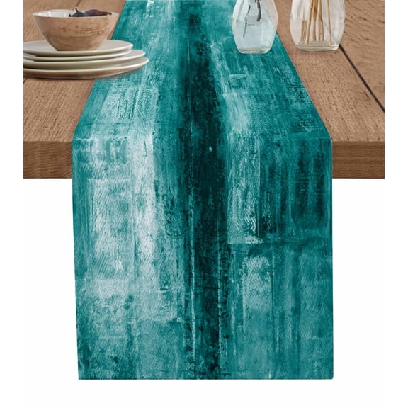 Table Runner 90 Inches Long for Kitchen Dining, Teal Dresser Scarf Farmhouse, Dining Table Decorations for Wedding/Parties, Retro Oil Painting Modern Abstract Art Aesthetics 13 x 90 In