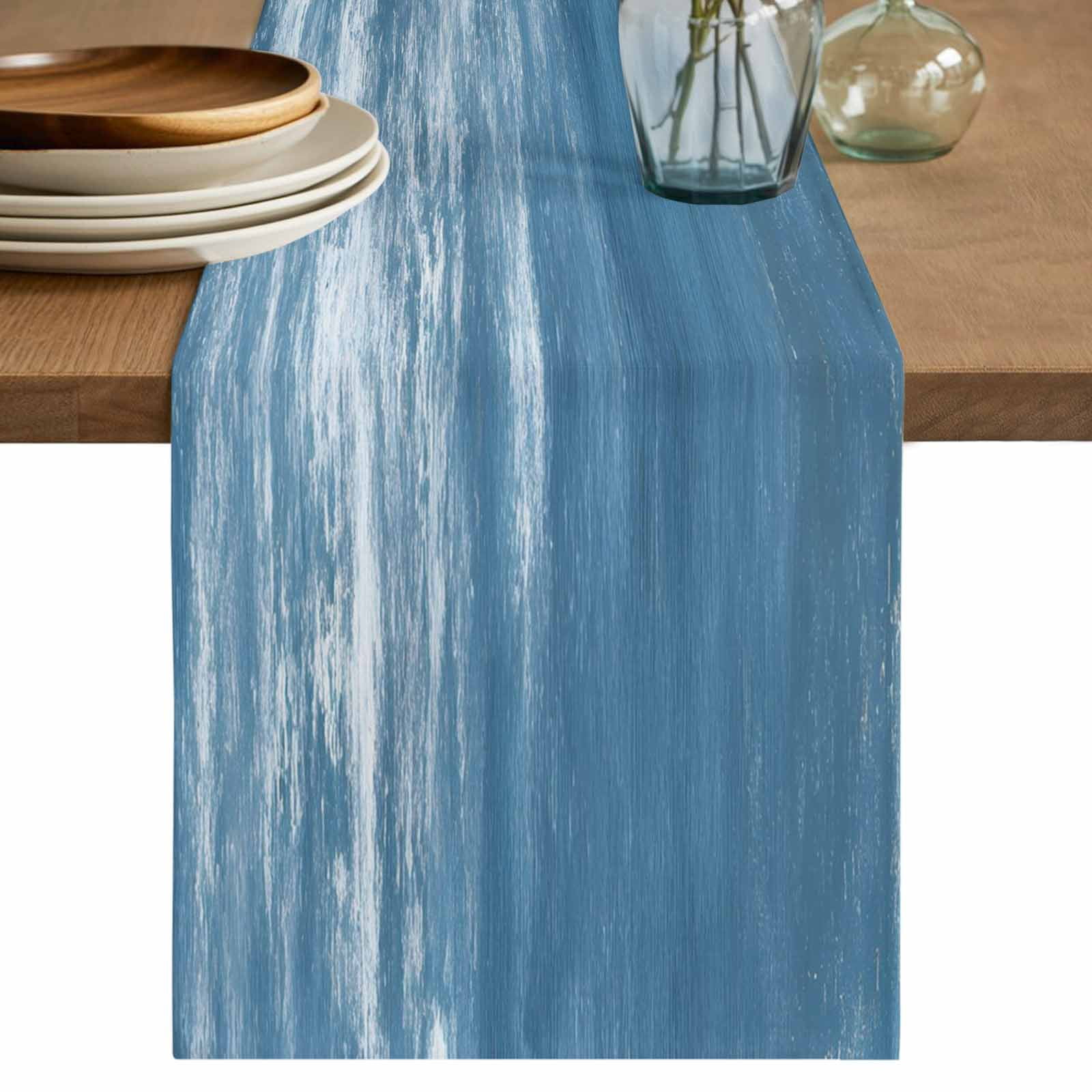 Table Runner 90 Inches Long for Kitchen Dining, Vintage Blue Dresser Scarf Farmhouse, Dining Table Decorations for Wedding/Parties, Modern Abstract Art Ombre 13 x 90 In