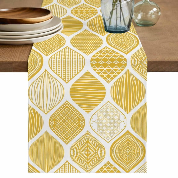 Table Runner 90 Inches Long for Kitchen Dining, Yellow Geometric Dresser Scarf Farmhouse, Dining Table Decorations for Wedding/Parties, Morocco Modern Abstract Plaid Art 13 x 90 In