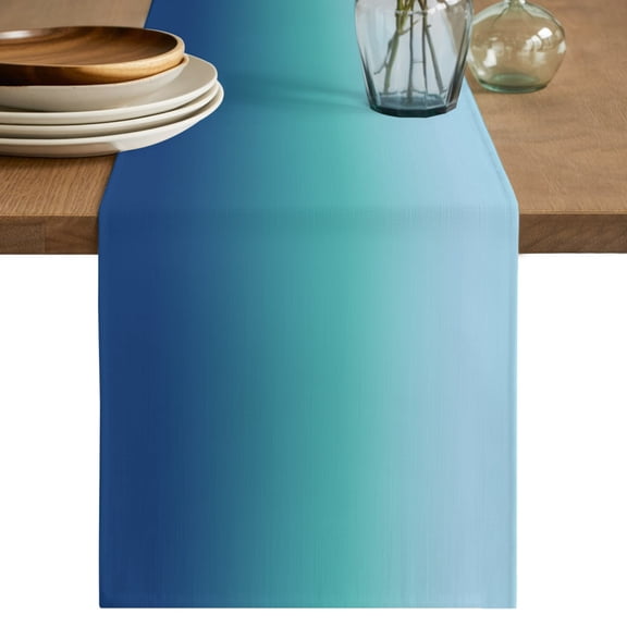 Table Runner 90 Inches Long, Teal Blue Ombre Decorative Table Runner for Party Wedding Home Decor, Modern Abstract Art Gradient Aesthetics Dresser Scarves for Bedroom Kitchen Tables Decor 13x90 Inch
