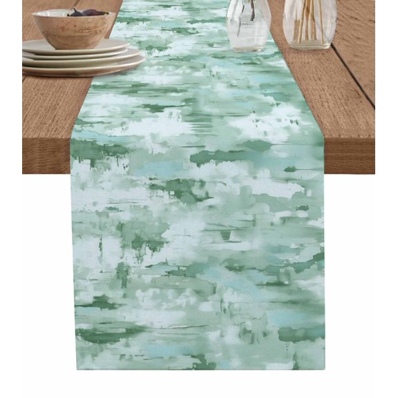 Table Runner Abstract Art Oil Painting Table Decoration for Kitchen Dinning Green Table Decoration for Indoor Outdoor Party Wedding Decor 13x90inch