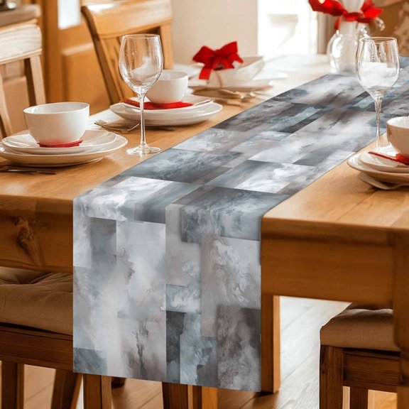 Table Runner Abstract Art Square Ombre Dresser Scarves 13x36 Inch,Linen Table Runners Color Block Distortion Overlay Tablerunner for Home Dining Indoor Outdoor Wedding Party Tabletop Decor