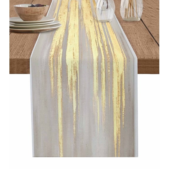Table Runner Abstract Art Table Decoration for Kitchen Dinning Gold Block Table Decoration for Indoor Outdoor Party Wedding Decor 13x90inch