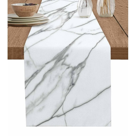 Table Runner Abstract Art White Marble Texture Table Decoration for Kitchen Dinning Gray Stripes Table Decoration for Indoor Outdoor Party Wedding Decor 13x90inch