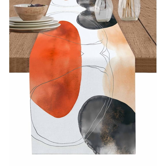 Table Runner Abstract Black Orange Texture Table Decoration for Kitchen Dinning Bohemian Geometric Art Table Decoration for Indoor Outdoor Party Wedding Decor 13x72 Inch