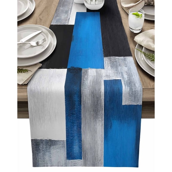 Table Runner Abstract Blue Black Gray Painting Table Decoration for Kitchen Dinning Modern Art Table Decoration for Indoor Outdoor Party Wedding Decor 13x72inch
