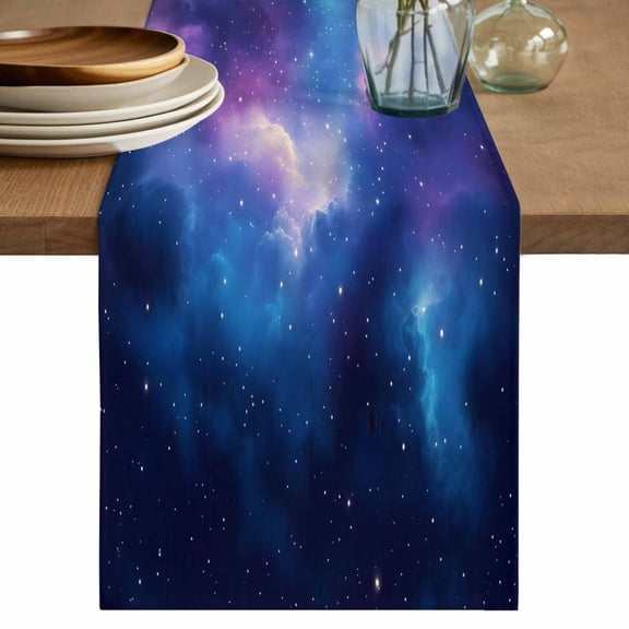 Table Runner Abstract Blue Purple Galaxy Soft Linen Style Table Runner Cloth Starry Night Dining Table Decor for Kitchen, Dining Room, Parties, Holiday & Everyday Use 13x90 Inch