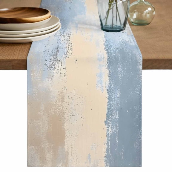 Table Runner Abstract Blue off White Soft Linen Style Table Runner Cloth Oil Painting Art Dining Table Decor for Kitchen, Dining Room, Parties, Holiday & Everyday Use 13x108 Inch