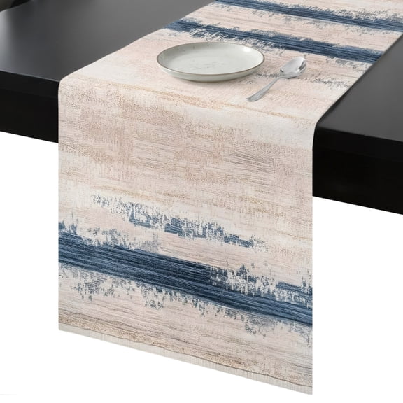 Table Runner Abstract Blue off White Stripes Decorative Dining Table Runner Modern Art Kitchen Table Decoration for Home, Holiday and Party Use 13x36 Inch