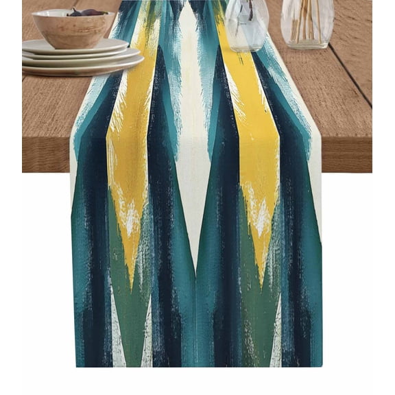 Table Runner Abstract Blue Yellow Oil Painting Table Decoration for Kitchen Dinning Modern Art Table Decoration for Indoor Outdoor Party Wedding Decor 13x90inch