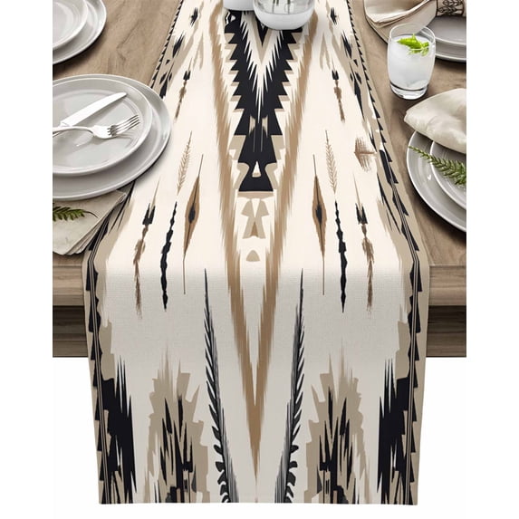 Table Runner Abstract Boho Geometric Art Table Decoration for Kitchen Dinning Retro Leaves Table Decoration for Indoor Outdoor Party Wedding Decor 13x72inch