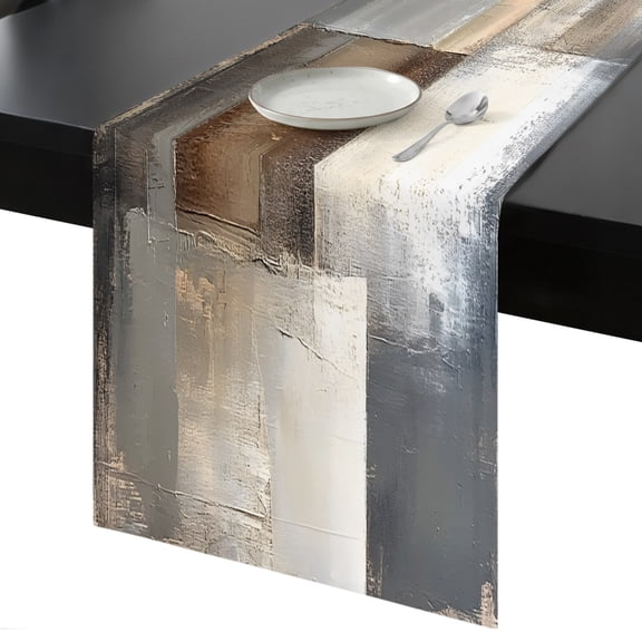 Table Runner Abstract Brown White Decorative Dining Table Runner Oil Painting Kitchen Table Decoration for Home, Holiday and Party Use 13x36 Inch