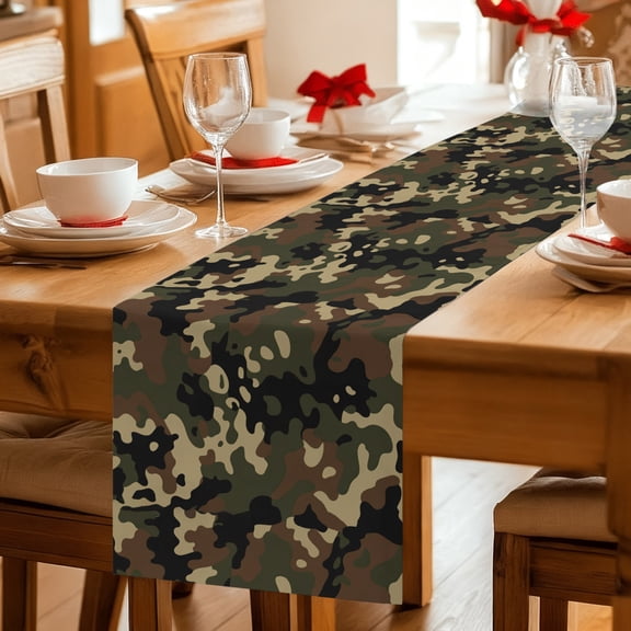 Table Runner Abstract Camouflages Texture Dresser Scarves 13x36 Inch,Linen Table Runners Retro Camo Pattern Tablerunner for Home Dining Indoor Outdoor Wedding Party Tabletop Decor