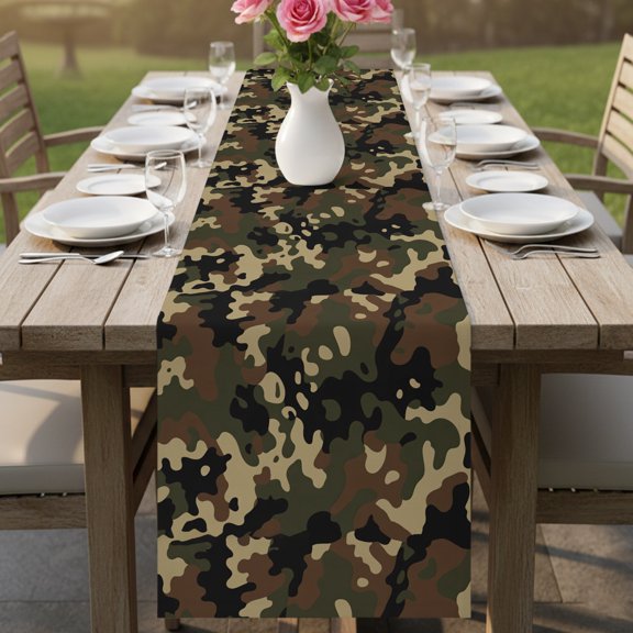Table Runner Abstract Camouflages Texture Dresser Scarves 13x90 Inch,Linen Table Runners Retro Camo Pattern Tablerunner for Home Dining Indoor Outdoor Wedding Party Tabletop Decor