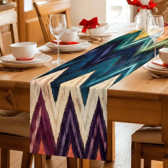 Table Runner Abstract Colorful Zigzag Striped Dresser Scarves 13x36 Inch,Linen Table Runners Modern Geometric Art Tablerunner for Home Dining Indoor Outdoor Wedding Party Tabletop Decor