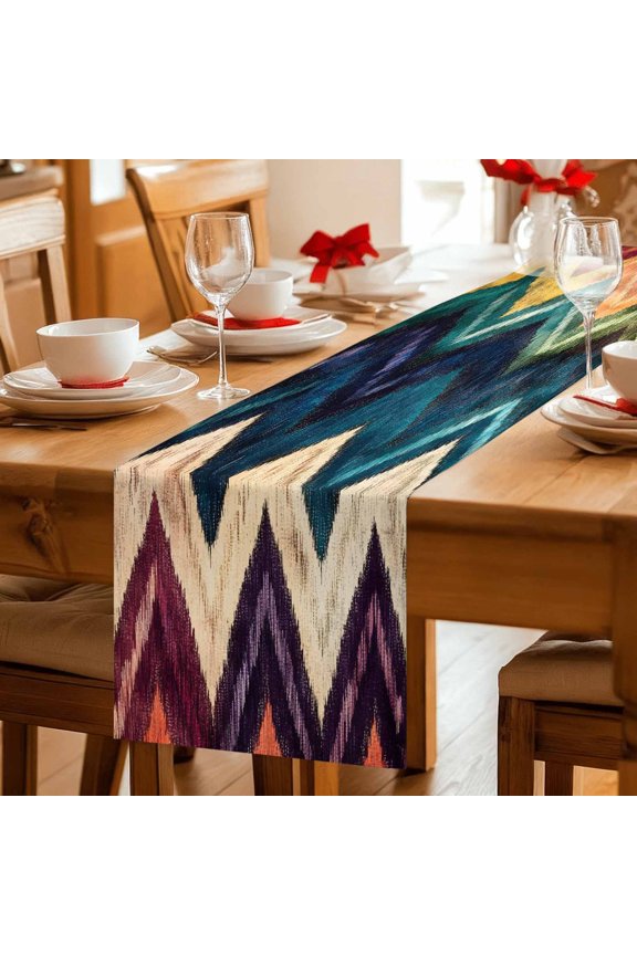 Table Runner Abstract Colorful Zigzag Striped Dresser Scarves 13x36 Inch,Linen Table Runners Modern Geometric Art Tablerunner for Home Dining Indoor Outdoor Wedding Party Tabletop Decor