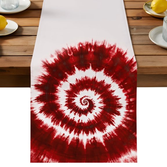 Table Runner Abstract Explosion Tie Dye Decorative Table Runner for Kitchen Red White Dinning Runner for Party Wedding Holiday Indoor Outdoor 13x36inch
