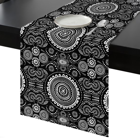 Table Runner Abstract Geometric Floral Decorative Dining Table Runner Boho Art Black Kitchen Table Decoration for Home, Holiday and Party Use 13x36 Inch