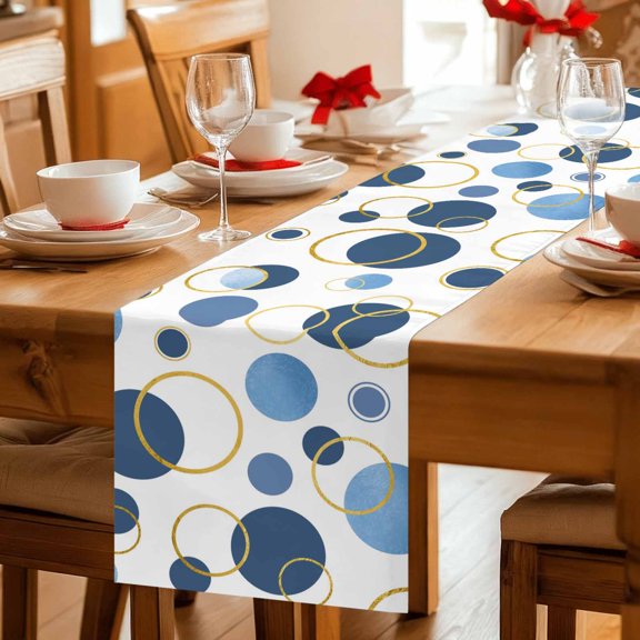 Table Runner Abstract Geometric Gradient Blue Dresser Scarves 13x36 Inch,Linen Table Runners Retro Watercolor Circles Tablerunner for Home Dining Indoor Outdoor Wedding Party Tabletop Decor