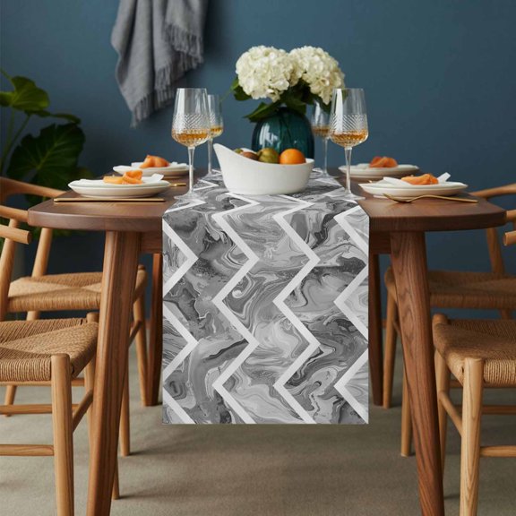 Table Runner Abstract Geometric Grey Stripe Zigzag Chevron Dresser Scarves 13x36 Inch,Linen Table Runners Modern Marble Line Tablerunner for Home Dining Indoor Outdoor Wedding Party Tabletop Decor