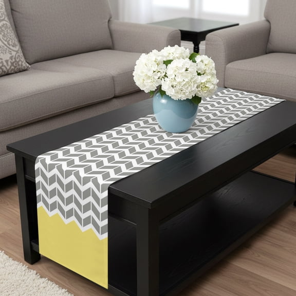 Table Runner Abstract Geometric White Arrow Lines Chevron Dresser Scarves 13x36 Inch,Linen Table Runners Yellow Tablerunner for Home Dining Indoor Outdoor Wedding Party Tabletop Decor